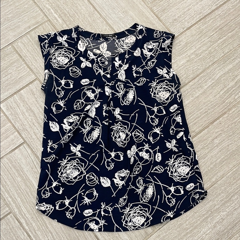 Floral Navy and White Women's Top